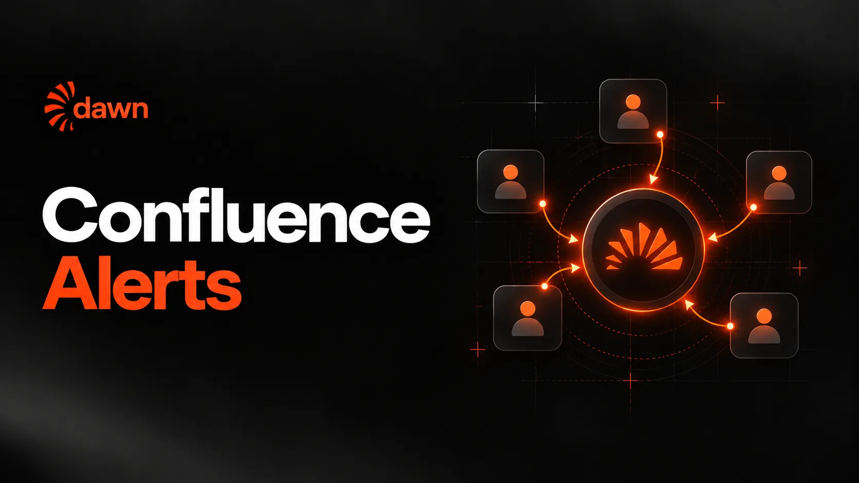 Confluence Alerts on Dawn, with five trader cards pointing arrows into one glowing Dawn coin