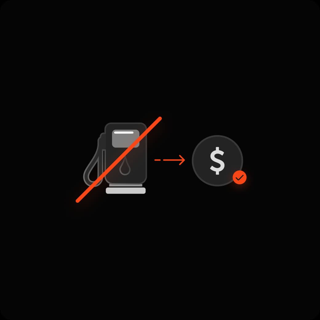 A crossed-out gas pump next to a dollar coin, showing trades with no gas fee