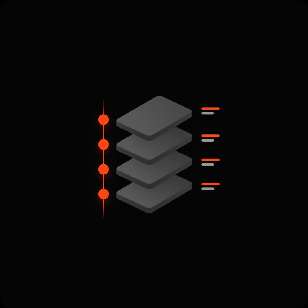 A stack of wallet layers, each with its own marker